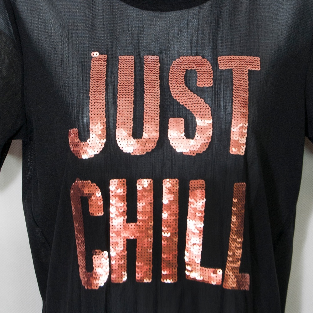 Forever 21 Just Chill Mesh Shirt Sequins S 2600X - Picture 3 of 5